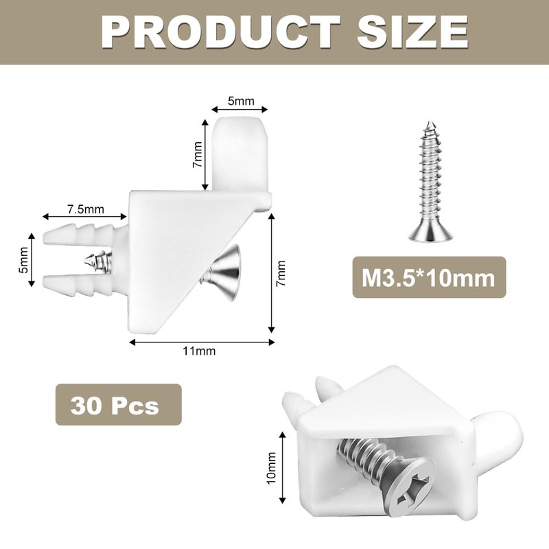 YAANBUNB Pack of 30 Plastic White Shelf Support 5 mm