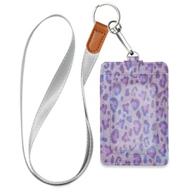 STAYTOP Badge Holder,Vintage Leopard Animal Print PU Leather ID Badge Holder Wallet with Clear ID Window & Credit Card Slot and a Detachable Neck Lanyard for Offices, School, Driver Licence