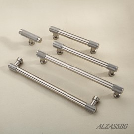 Alzassbg 10 Pack Brushed Satin Nickel Cabinet Pulls, 5 Inch(128mm) Hole Centers Kitchen Hardware Knurled Cabinet Handles for Cabinets and Drawers AL3017SN
