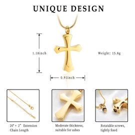 Stainless Steel Cross Memorial Cremation Ashes Urn Pendant Necklace Keepsake Jewelry Urn