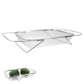 CheurYae Quality Over The Sink Colander Strainer Basket, Extendable Stainless Steel Colander Food Strainer - Wash Vegetables, Fruits, Drain Cooked Pasta (S)