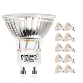 DiCUNO GU10 LED Bulbs 5W Warm White 3000K, 500lm, 120 Degree Beam Angle, Spotlight, 50W Halogen Bulbs Equivalent, Non-dimmable MR16 LED Light Bulbs, 10-Pack