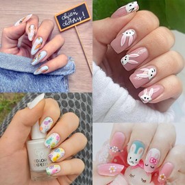 30pcs Easter Nail Art Stickers: Cute Bunny & Rabbit Nail Decals, 3D Self-Adhesive, Spring Flowers & Animals Design, Kawaii Nail Supplies & Decoration, Star & Heart Nail Accessories for DIY