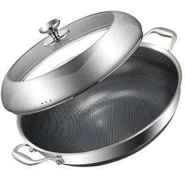 DELARLO Tri-Ply Stainless Steel Wok Pan With Lid 14 Inch Non stick,Woks & Stir-Fry Pans Nonstick 6QT Deep Frying Pan, Induction Saute Pan With Lid,Dishwasher and Oven Safe