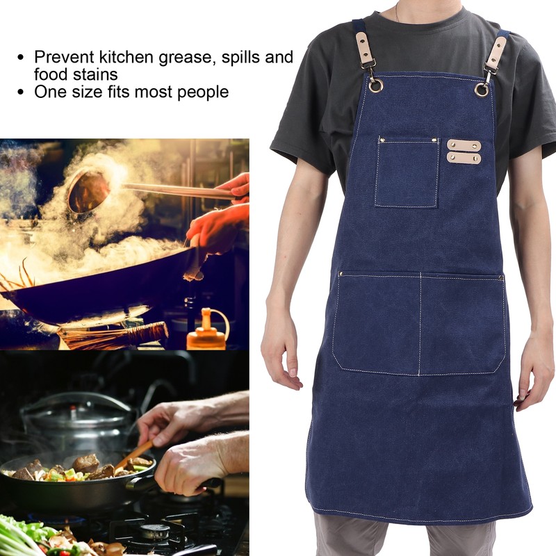 Cotton Canvas Apron Adjustable Cross Back Apron Kitchen Cooking Apron