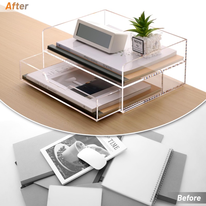 SANRUI 2-Tier Paper Letter Tray Organizer with Sliding Drawer,Stackable Desk