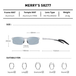 MERRY'S Men's Sports Fashion Driving Polarized Sunglasses for Men-Unbreakable Frame Rimless Shades S8277(Silver&Silver, 68)