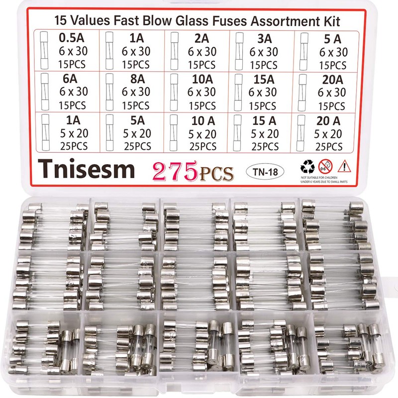 Tnisesm 275 Pcs Fast Blow Glass Fuses Assortment Kit 0.5A,