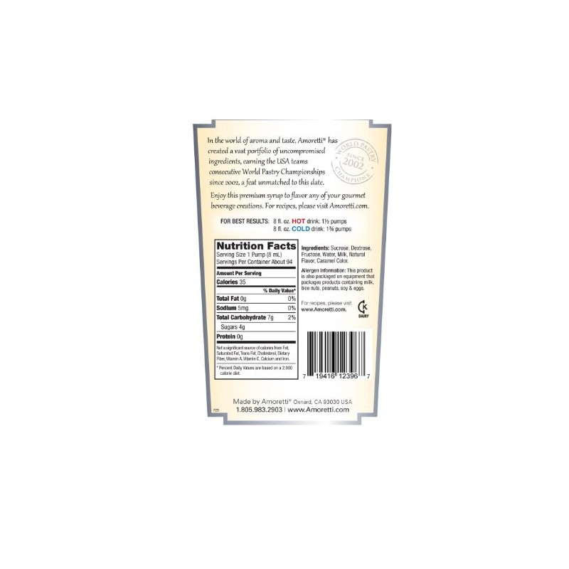 Amoretti Premium Syrup, Crema Di Butterscotch, 25.4 Ounce