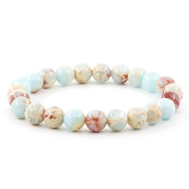 8mm Natural Gemstone Bracelet Round Beads Crystal Chakra Reiki Healing Elastic Stretch Stone Bracelets for Women Men 7 Inch (Turquoise)