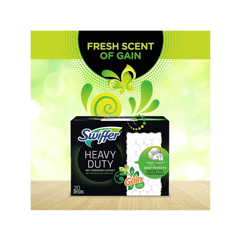 Swiffer Sweeper Heavy-Duty Dry Cloth Refill, Gain Scent, White, 20/Pack