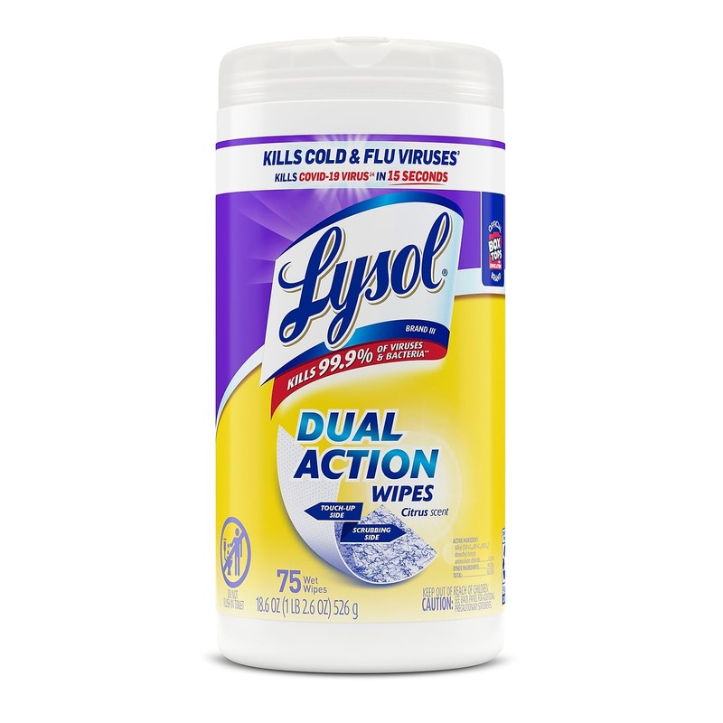 Lysol 81700 Disinfecting Wipes, Dual Action, 75 Wipes, Citrus Scent