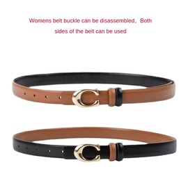 Women's Two-sided Leather Belts，Fashion Gold Womens Removable Waist Belt Buckle，Belts Woman Adjustable for Dresses and Jeans (Caramel/Black, Fit Waist Siz 28-37 inches)