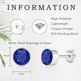 Cangall Stud Earrings 925 Silver Small 925 Sterling Silver Cubic Zirconia Stud Earrings, Hypoallergenic 6 mm Silver Women's Stud Earrings, Sparkling Dainty Sleeping Cartilage Earrings Silver 925 Stud