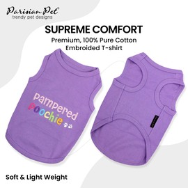 Parisian Pet Dog T-Shirt - Embroidered Pampered Poochie Dog Shirt - 100% Cotton, Breathable Dog Clothes - Sleeveless Pet Vest - Machine Washable Dog Shirts for Small Dogs S