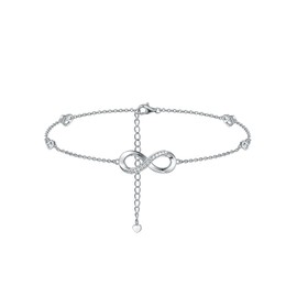 Moissanite Imitation Diamond Dainty Infinity Ankle Bracelet Sterling Silver Foot Chain Anklet for Women