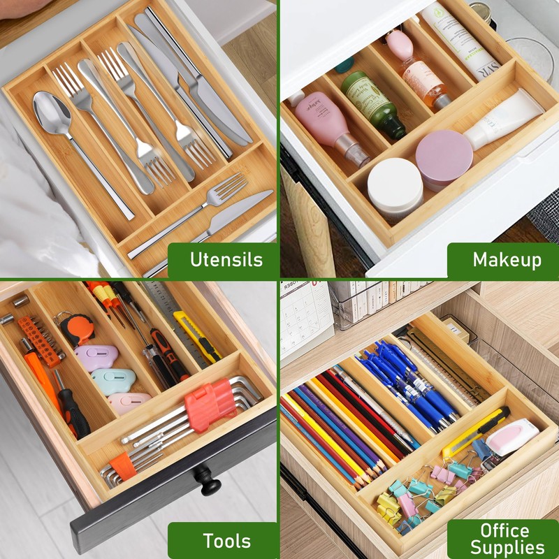 LotFancy Bamboo Kitchen Drawer Organizer, 9.5 Inch Silverware Tray for