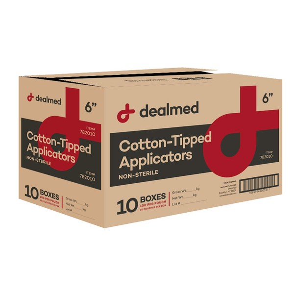 Dealmed 6" Cotton-Tipped Wood Applicators – 10,000 Non-Sterile Cotton-Tipped Applicators,