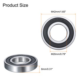sourcing map 4 Pcs 16004-2RS Deep Groove Ball Bearing, 20mm x 42mm x 8mm High Carbon Chrome Steel Z0 Double Rubber Sealed Bearing (ABEC1)