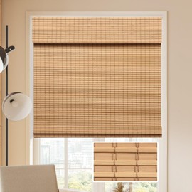 LUCKUP Cordless Bamboo Roman Blinds Shades for Indoor Windows-Blackout Room Darkening Roman Blinds with 6" Valance Cover Enhanced Privacy, 40" W x 64" H