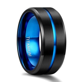 Tigrade Titanium Ring 6mm 8mm Blue Centre Groove Wedding Band Comfort Fit Matte for Men Women (10MM, 11)