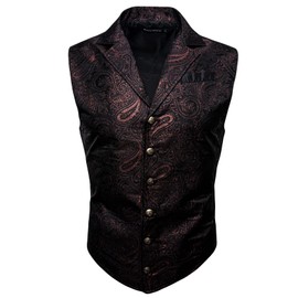 Barry.Wang Mens Victorian Burgundy Waistcoat Steampunk Gothic Paisley Formal Suit Vest Wedding