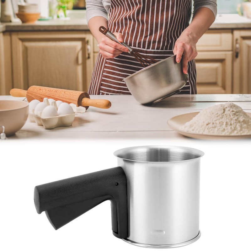 QWORK 3 Cup Stainless Steel Flour Sifter with Ergonomic One-Hand