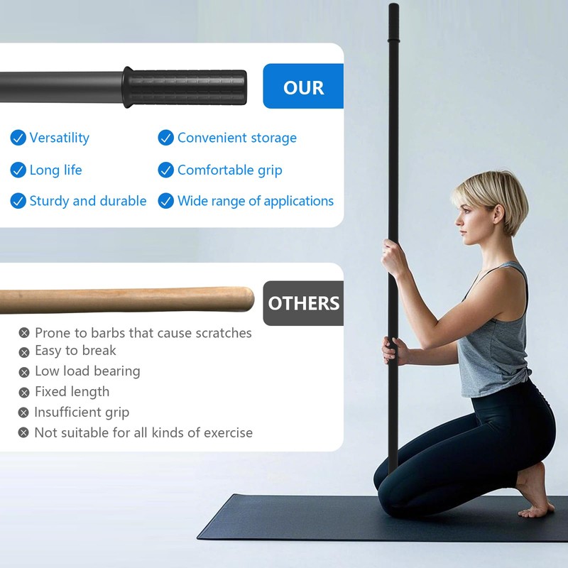 Yoga Stick, 5-foot exercise stick, 3-in-1 stretching stick kit, comes