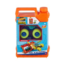 Hot Wheels Monster Trucks - Fai il Pieno e Vai, playset con pista trasformabile in arena per acrobazie, include un Motosaurus e 2 macchinine schiacciate, giocattolo per bambini, 4+ anni, HXT04