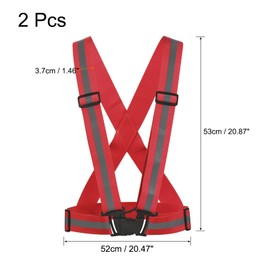 sourcing map Pack of 2 Reflective Vest Adjustable Safety Vest with High Visibility 1.6 Inch Wide Stripes for Cycling Running Red