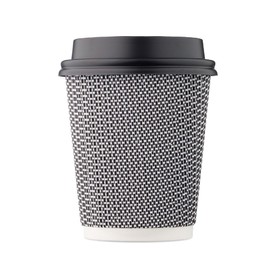 [150 SET]Harvest Pack 8 oz Disposable Coffee Cups, Insulated Ripple Double-Walled Paper Cup with Lid, Black and White Geometric, Tea Hot Chocolate Drinks To go coffee cups