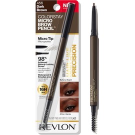 Revlon Colorstay Lápiz de cejas micro con cepillo de carrete integrado, impregnado con aceite de argán y marula, impermeable, a prueba de manchas, marrón oscuro 456