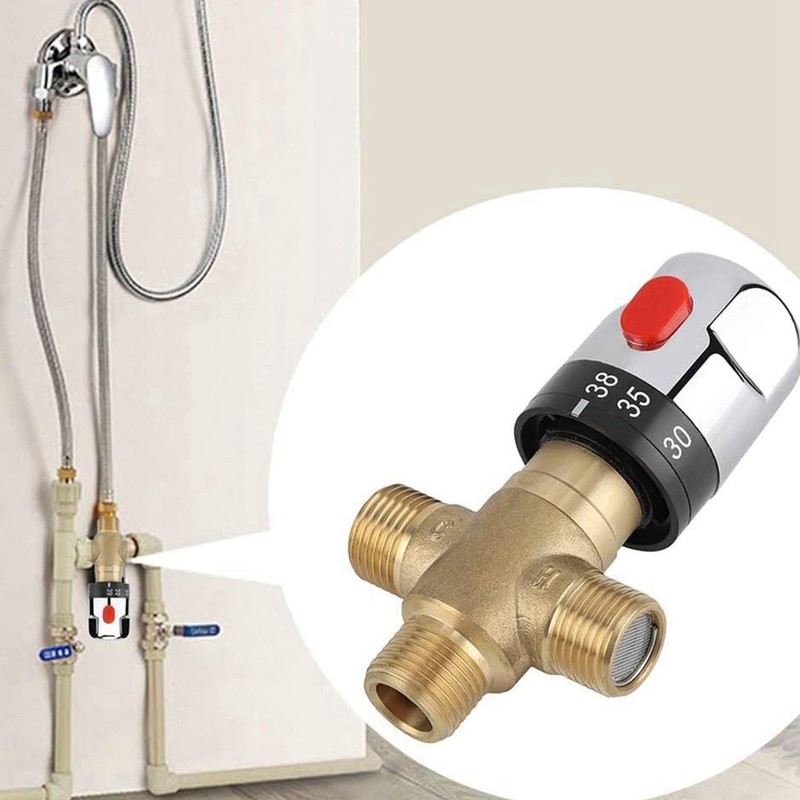 Byttlerom Thermostatic Mixing Valve Solid Brass G1/2 for Shower System