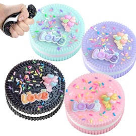 4 PCS Juguetes para Quitar el Estrés, Taba Squishy Sensorial Galletas con Decoración, Juguete Antiestres Squishy para Niños y Adultos, Alivia Ansiedad, Textura Realista (Rosa+Negro)