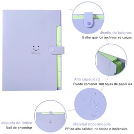 5 Administradores de Archivos A4 de Alta Capacidad, Carpeta Expandible con 5 Bolsillos, Tamaño Oficio 32.5 x 24 x 1.5 cm, Incluye 40 Etiquetas Adhesiv