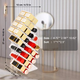 JessLab Lipstick Organizers and Storage, Acrylic Lipstick Holder Lip Gloss Tower Clear Cosmetic Fish Sticks Lip Makeup Organizer Lip Stick Storage for Bathroom Vanity Countertop, 28 Slots