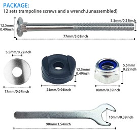 Jiehaojia 12pcs M6 Trampoline Screws Trampoline Accessories Trampoline Stability Tool Trampoline Galvanized Steel Spacer with a Wrench for Fixed Trampoline