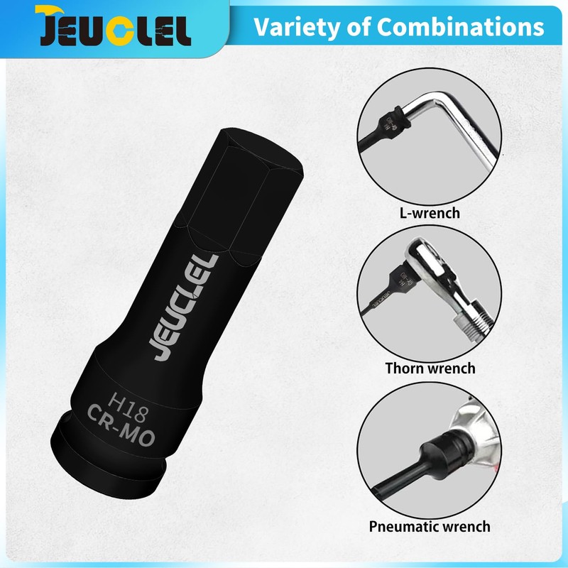 JEUCLEL 18mm Hex Impact Bit Socket, H18 1/2-Inch Impact Drive