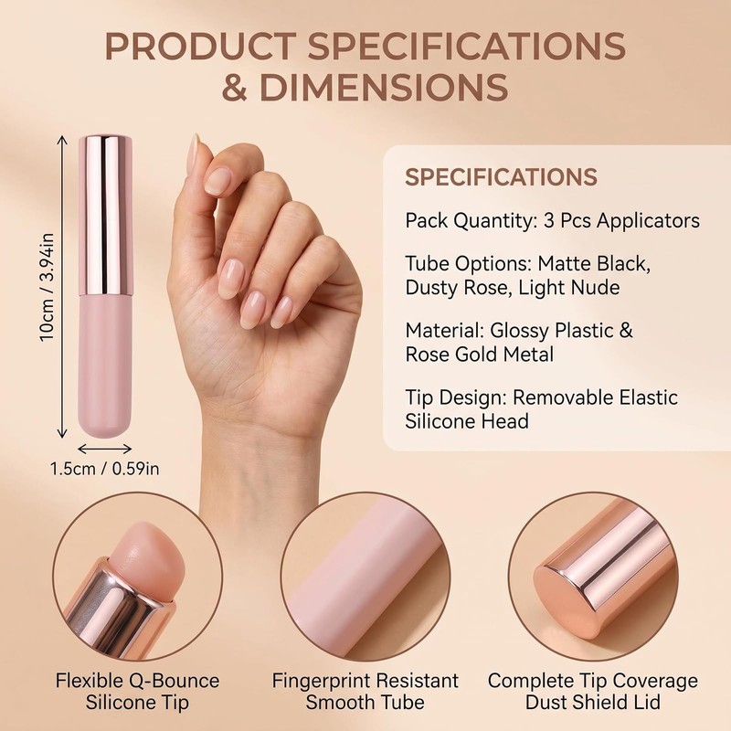 3 Pcs Silicone Round Head Lip Brushes Applicator with Cover