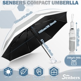 Senbers Windproof Travel Umbrella, Compact Umbrella Folding Automatic Open/Close for Rain, Small Lightweight Portable for Men and Women Parapluie(Light Grey)