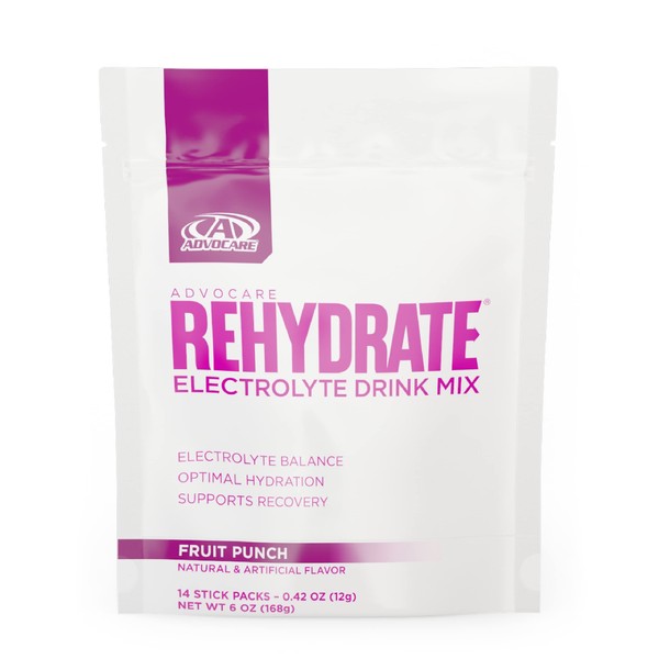 AdvoCare Rehydrate Electrolyte Drink Mix - Electrolytes Powder - Fruit Punch - 14 Hydration Packets