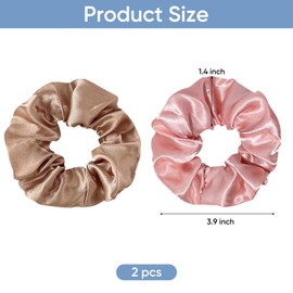 2pcs Hair Scrunchies for Women,Satin Scrunchies,Black Scrunchie Hair Bands Velvet Fabric Elastic Bobbles Large Bun Ties Braided Soft Elastics Thick Buns Accessories for Girls (Curry+Rose Gold)