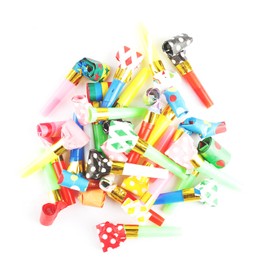 GroveEss 25PCS Colourful Whistles Blowers,Party Noise Makers Party Poppers,Fun Party Blow Roll Bag Fillers Party favours for Adults Kids Birthday Wedding Celebration Graduation