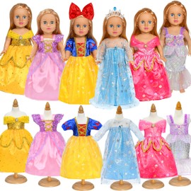 Lavwix 8 pcs American Doll Clothes Set for 18 inch Dolls, Doll Clothing Outfits Include 6 Different Princess Dresses, Crown, Hair Bow, Christmas Birthday Gift for Girls