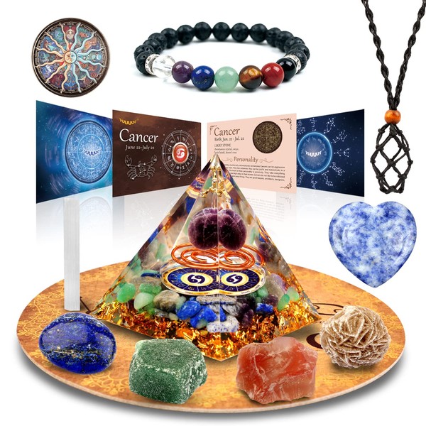 vuUUuv Horoscope Orgone Pyramid Cancer Healing Crystal Gift Set Zodiac Sign Stones ??Accompanying Birthstone Astrology Reiki Energy Meditation