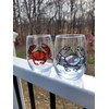 Blue and Red Crab Hand Painted Stemless Wine Glasses Set