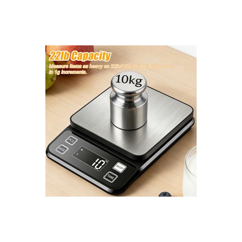 Waterproof Kitchen Scale, 10kg/22lb Food Scale Precisely Measures Grams and
