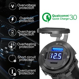 5 in 1 USB Steckdose 12V- USB C Autoladegerät Steckdose mit ON/OFF Schalter LED Voltmeter Dual PD & USB Port für Wohnmobil Auto Boot Marine Fahrzeug