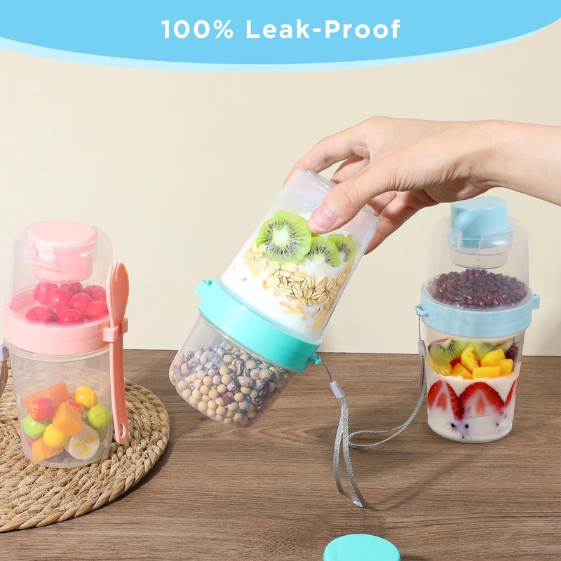 4 Pack Portable Breakfast Cups with Lids and Spoon, 27