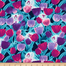 Henry Glass Glow in The Dark Pixies & Petals Pixies & Tulips Green/Purple, Fabric by The Yard